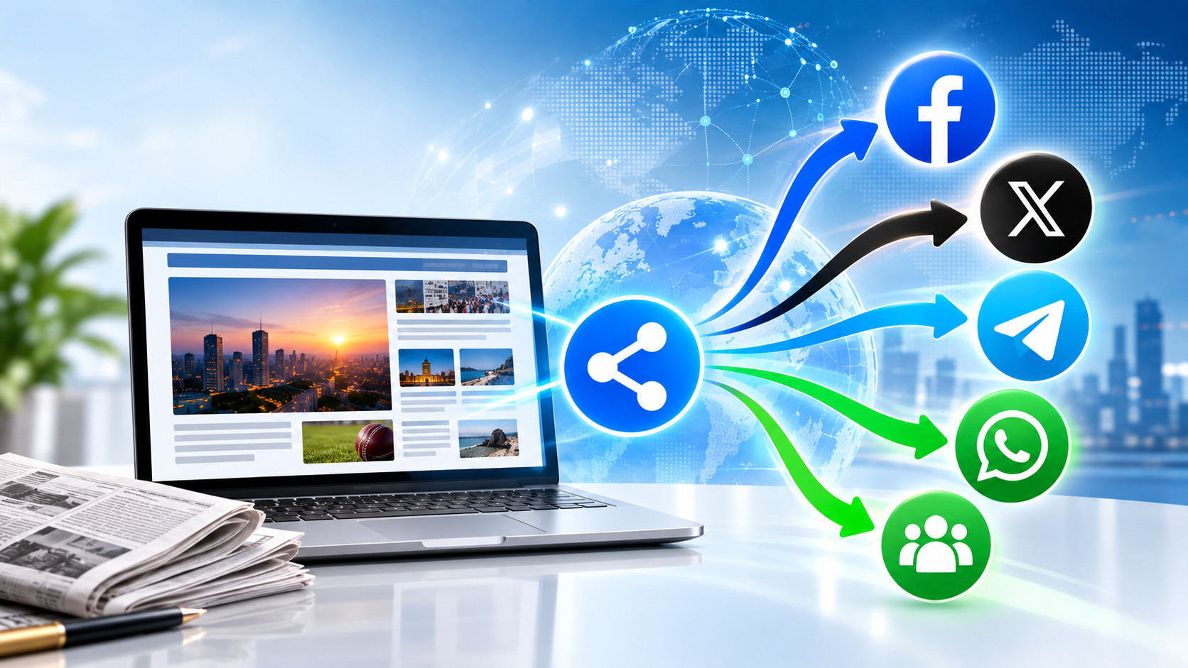 One article publishing out to multiple connected social channels